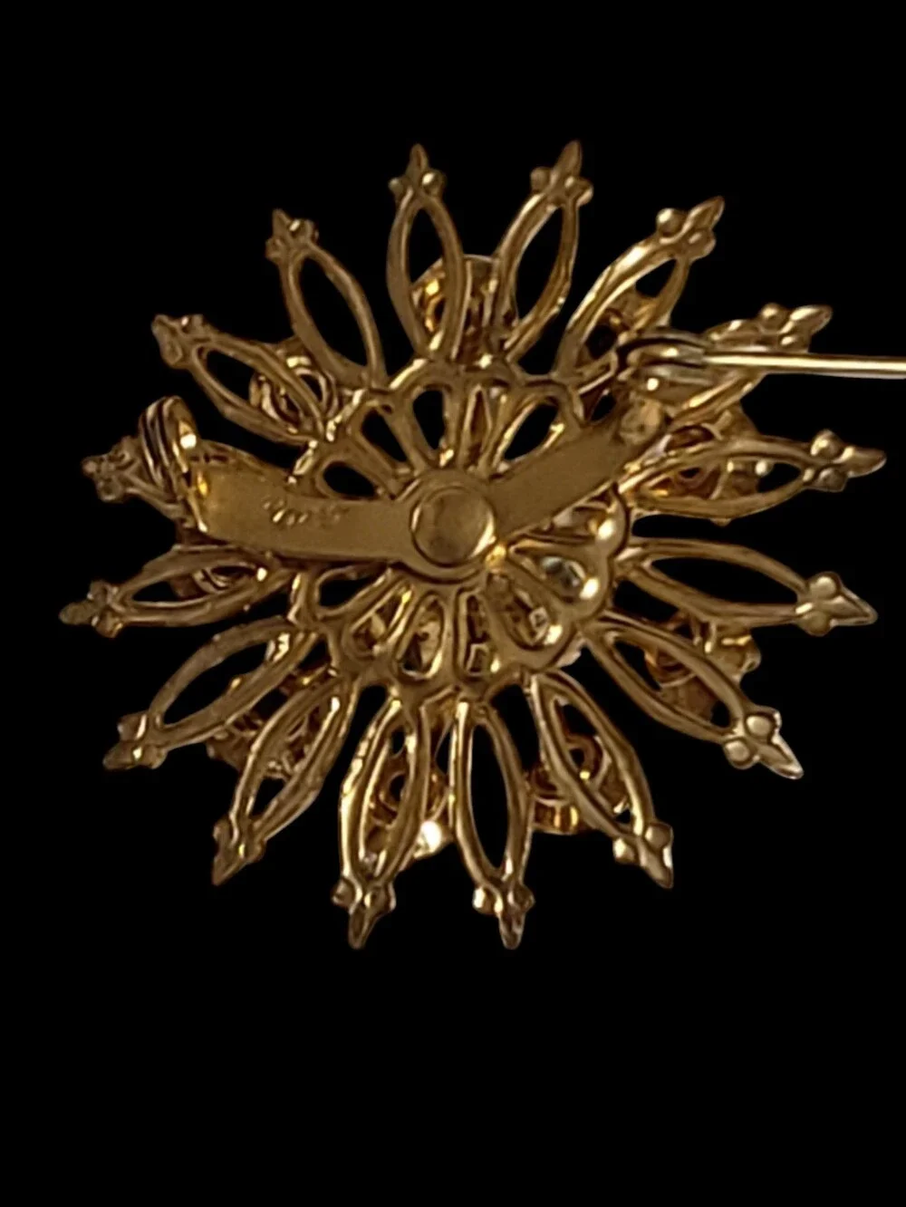 Vintage Coro Sunburst Brooch Pin Amber Gold Tone